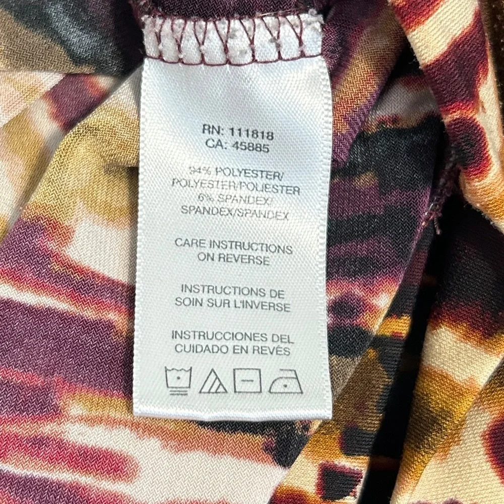 Michael Kors Merlot Purple Brown Black Tan Brown Abstract Dolman Sleeve Blouse